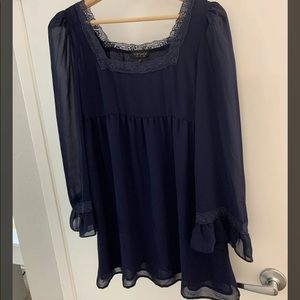 Topshop Navy Blue Mini Dress Long Wide Sleeves square Lace neckline Women 2